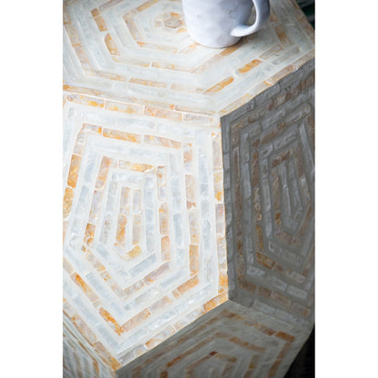 Hexagonal Capiz End Table with Contemporary Design - Cream Yellow