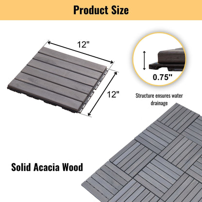 Striped Interlocking Deck Tiles with Waterproof Design - Brown, Gray, Light Brown
