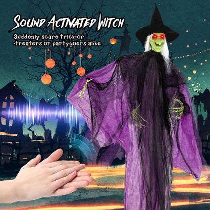 7.2 ft Halloween Standing Witch with Lighted Eyes and Automatic Arm Movement