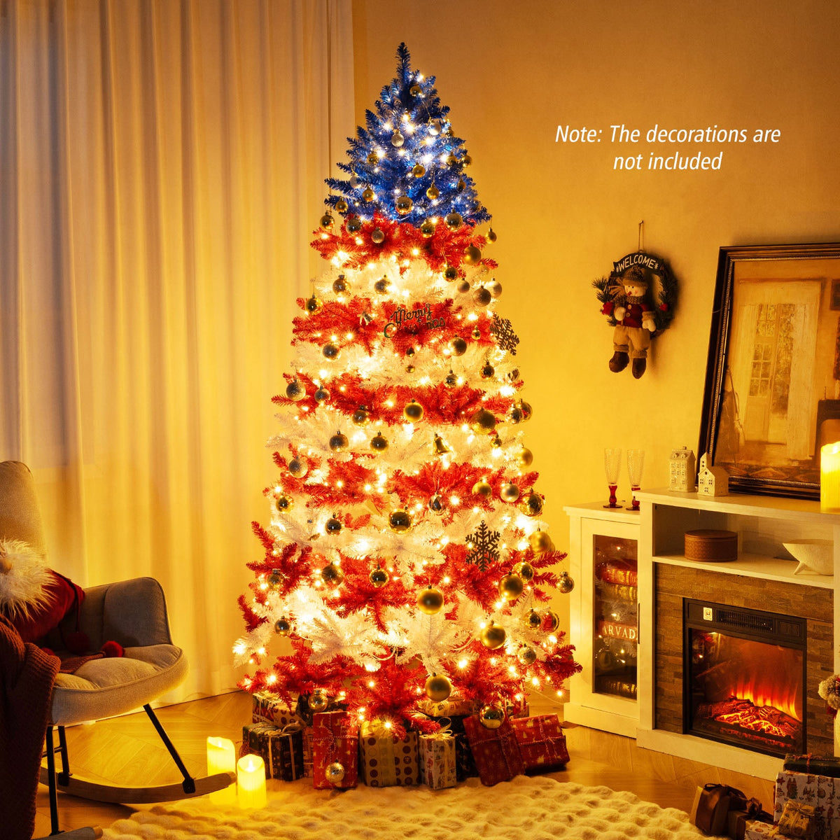 7.5 Feet Artificial Christmas Tree with Warm White LED Lights
