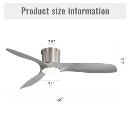 Flush Mount Ceiling Fan With Dimmable LED Light and Reversible DC Motor - Pearl Silver or Light Brown