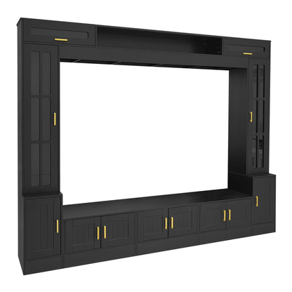 Wall Unit Entertainment Center with Glass Doors - White or Black