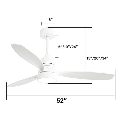 Ceiling Fan with Reversible DC Motor, LED Light & Remote Control - Dark Brown or White