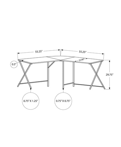 Contemporary L-Shaped Corner Computer Desk with Metal Base - Light Brown, Gray, or White