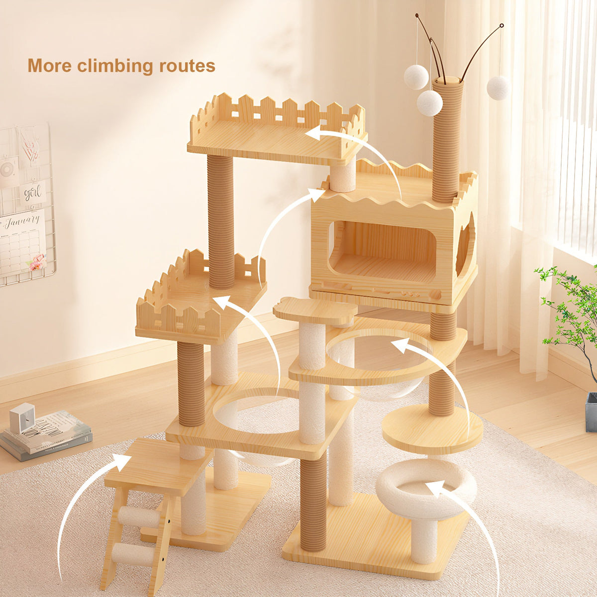 66.9" Modern Cat Tower with Sisal Scratching Posts - Wood Cat Tree