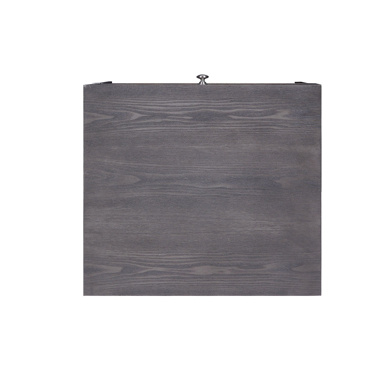 Gray Oak End Table with Felt-Lined Drawer and Chrome Base