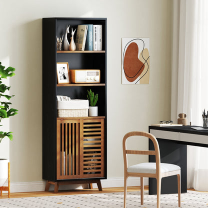 70 Inch 5-Tier Bookshelf with Reversible Adjustable Shelf-Black