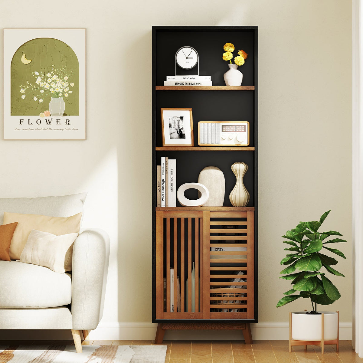 70 Inch 5-Tier Bookshelf with Reversible Adjustable Shelf-Black