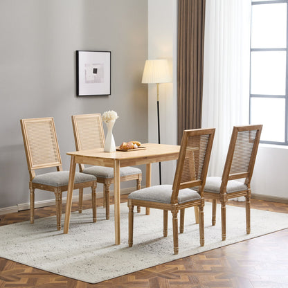 French Country Dining Chair with Rectangular Cane Backrest and Upholstered Seat
