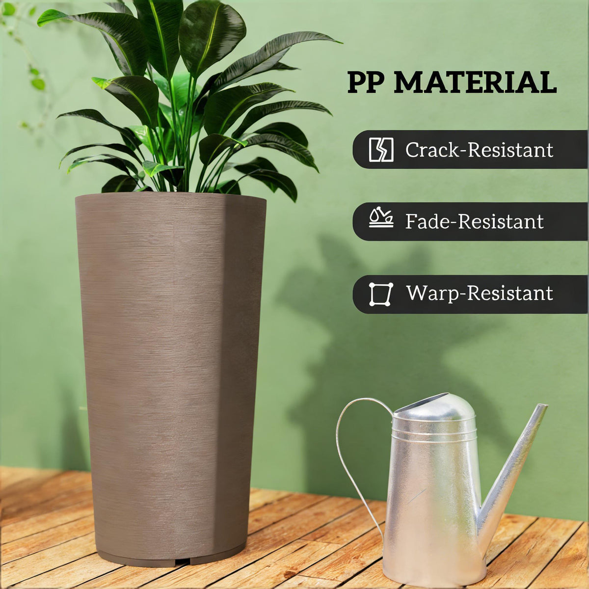 Tall Stackable Planters Set of 2 with Flexible Drainage - Brown