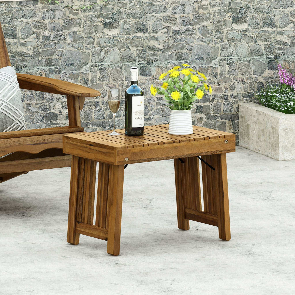 Temptation Outdoor Foldable Side Table with Slat Design - Dark Gray or Light Brown
