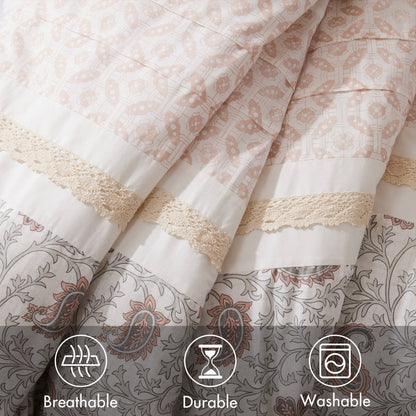 9 Piece Cotton Percale Comforter Set with Decorative Pillows - Blush