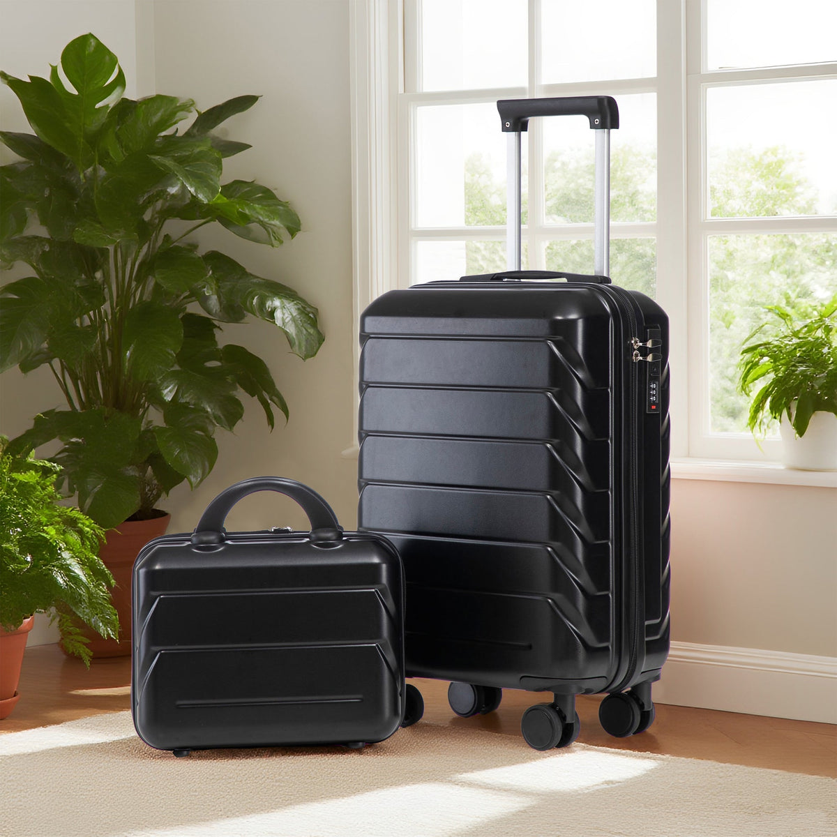 ABS Spinner Wheel Luggage Set with Combination Lock - Black