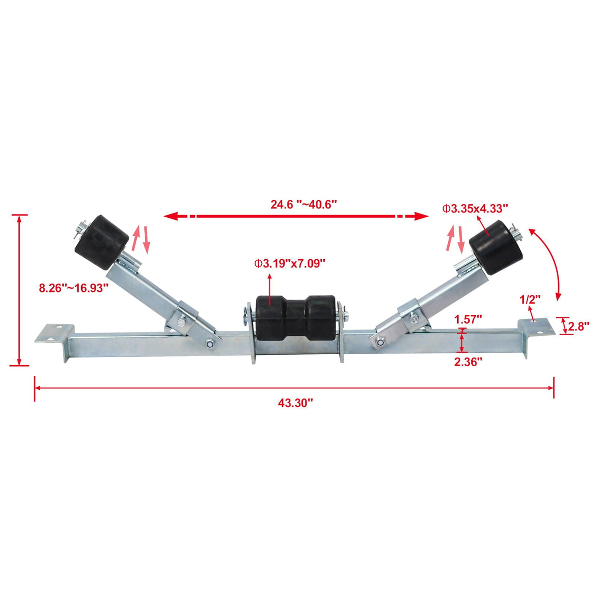 Heavy Duty Boat Trailer Support Bracket with Keel Rollers - Pearl Silver