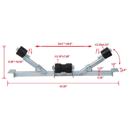 Heavy Duty Boat Trailer Support Bracket with Keel Rollers - Pearl Silver