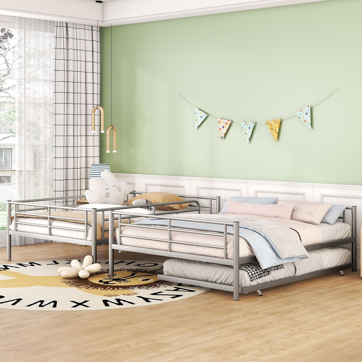 Steel Construction Bunk Bed with Convertible Design - Multiple Colors