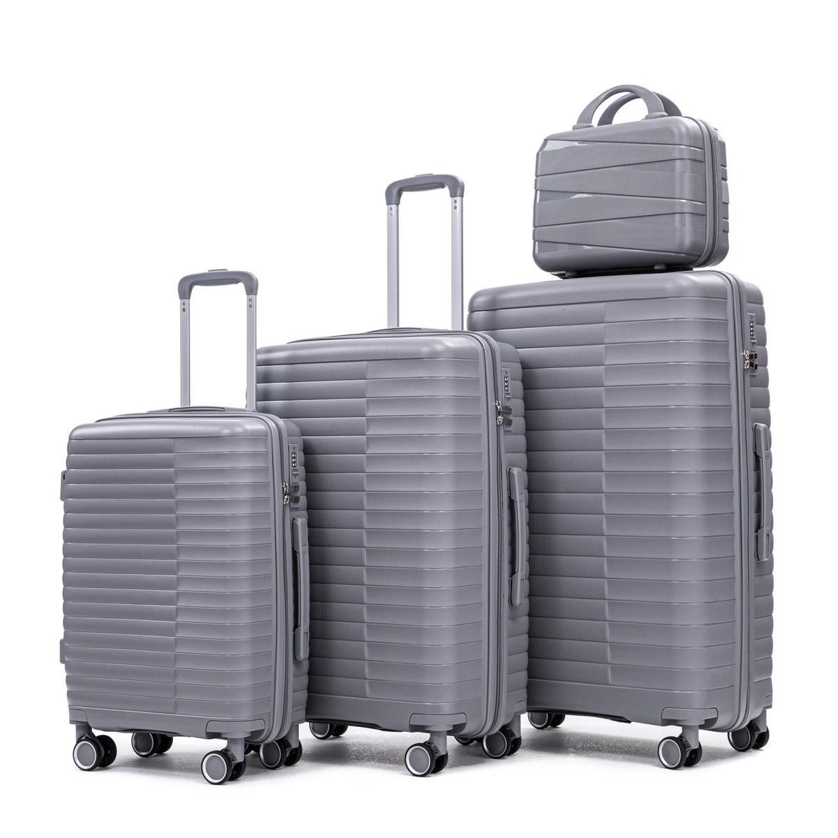 4-Piece Polypropylene Luggage Set with Spinner Wheels and Cosmetic Case - Light Gray