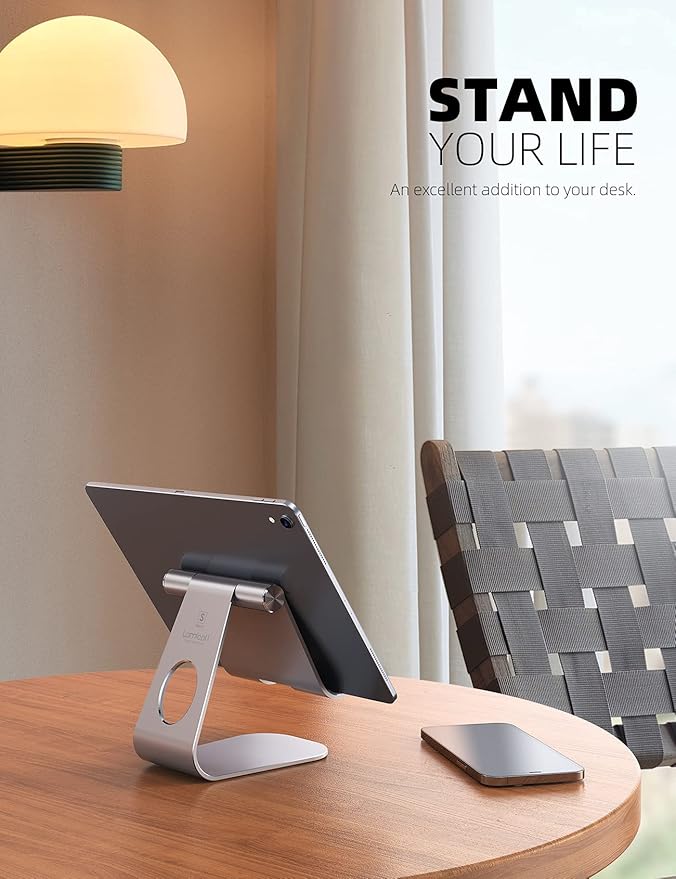 Lamicall Tablet Stand, Adjustable Tablet Holder - Desktop Stand Dock Holder Compatible with 4-13" Tablets Such as iPad Pro 11, 9.7, 10.5, 12.9 Air Mini 4 3 2, Kindle, Nexus, Tab, Silver