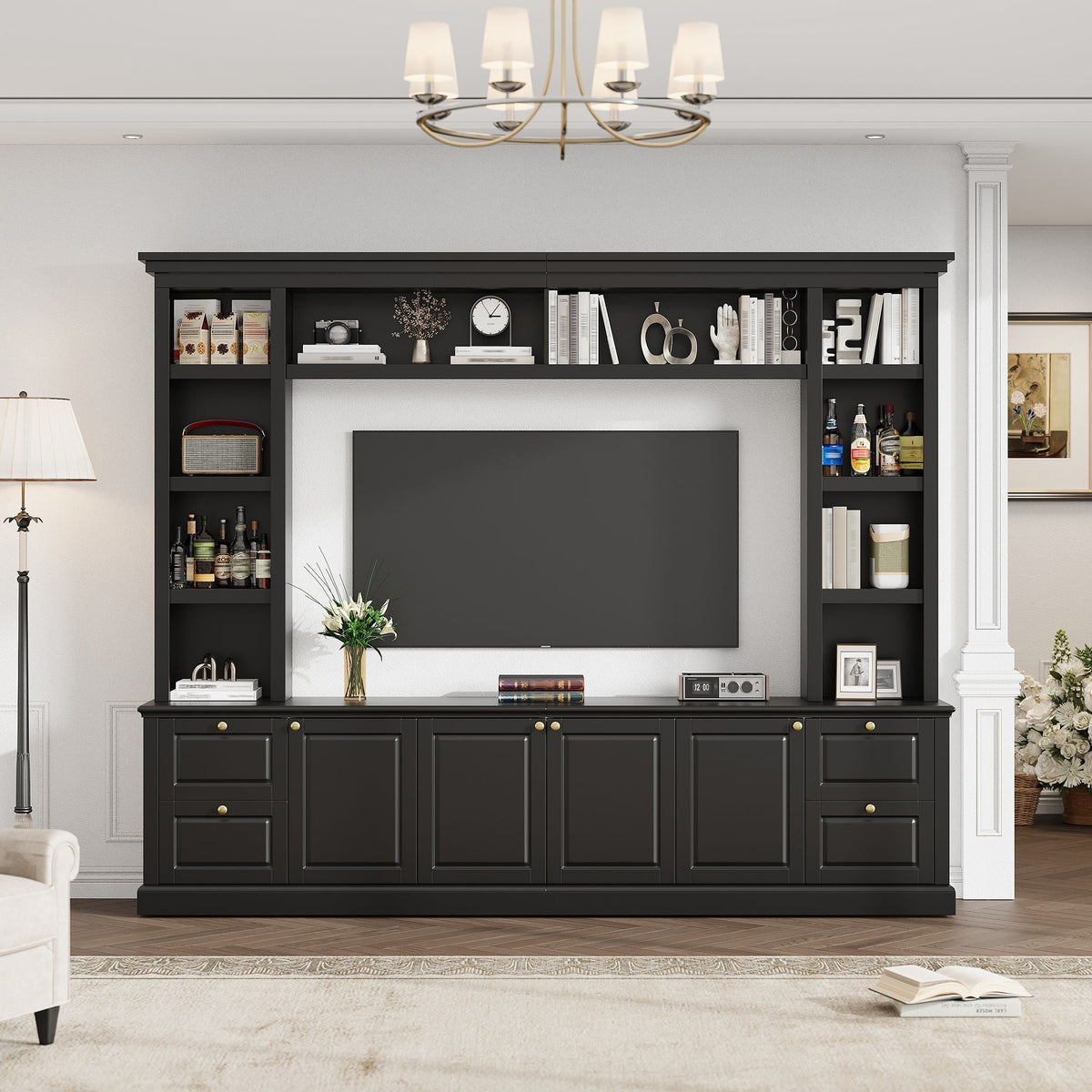All-In-One TV Stand With Bookcase for TVs Up to 70 Inches - Black or White