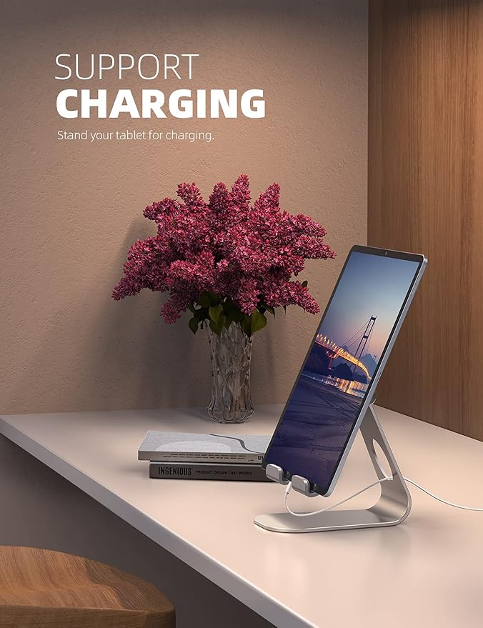 Lamicall Tablet Stand, Adjustable Tablet Holder - Desktop Stand Dock Holder Compatible with 4-13" Tablets Such as iPad Pro 11, 9.7, 10.5, 12.9 Air Mini 4 3 2, Kindle, Nexus, Tab, Silver