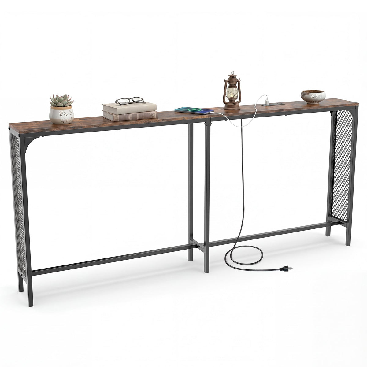 71 Inch Narrow Console Table with Power Outlet for Small Space