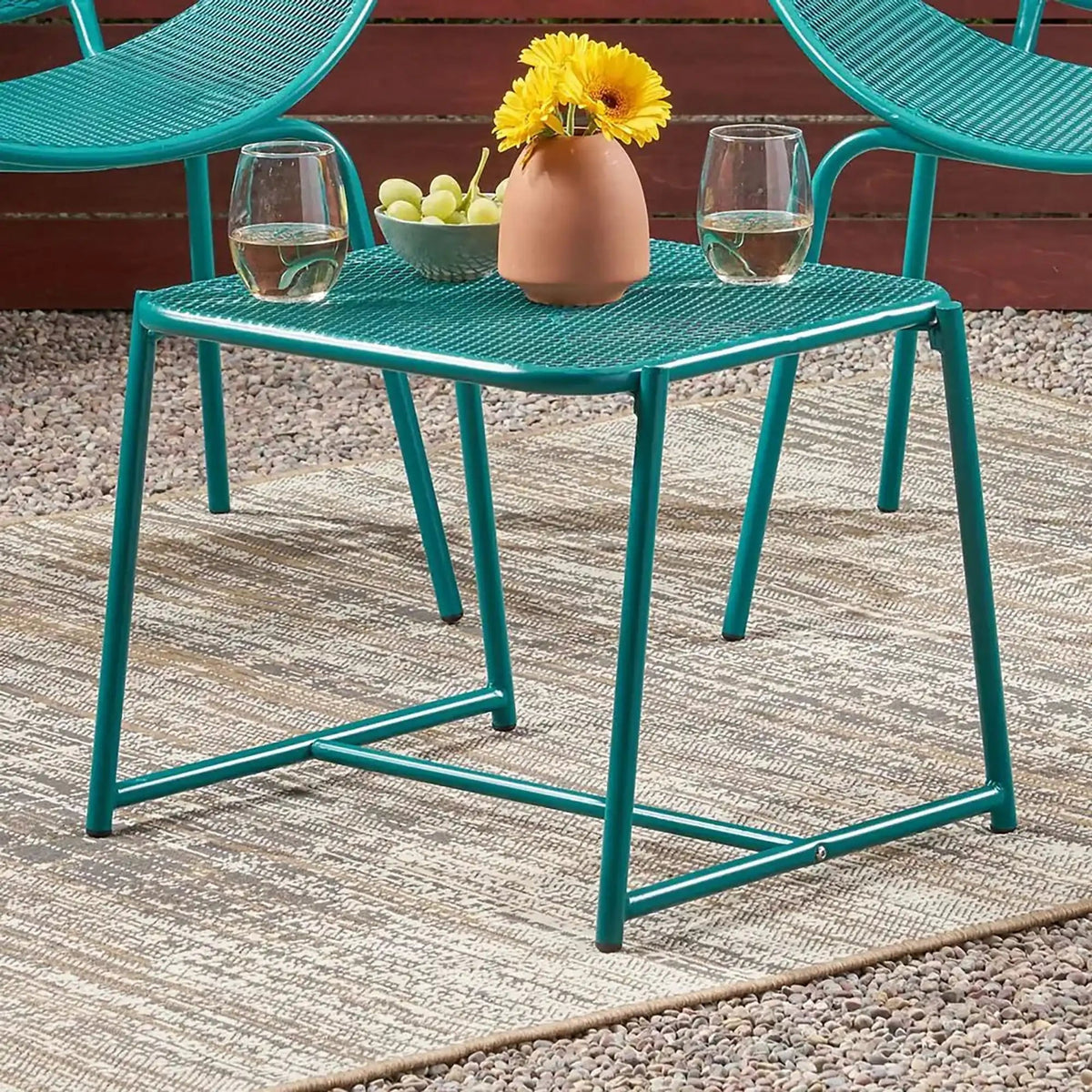 Outdoor Iron Chair with Mesh Design - Light Blue or Green