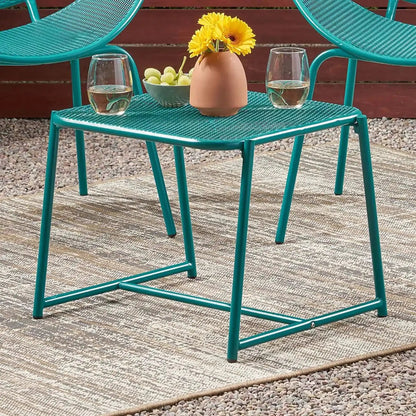 Outdoor Iron Chair with Mesh Design - Light Blue or Green