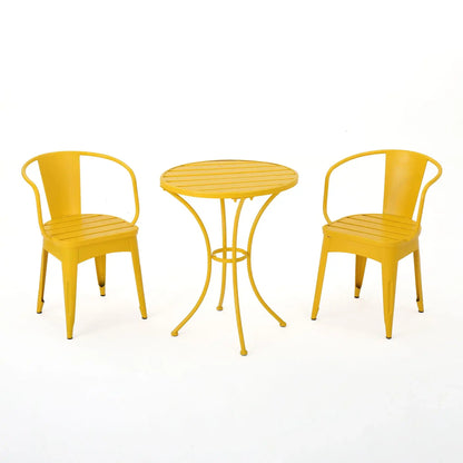 Colmar 3 Piece Metal Outdoor Set with Stackable Armchairs – Light Blue or Yellow