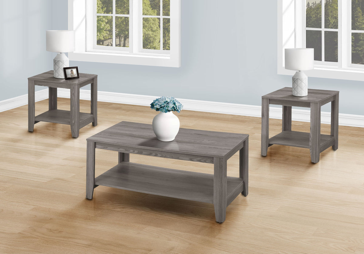3-Piece Transitional Table Set with Storage Shelf - Dark Gray