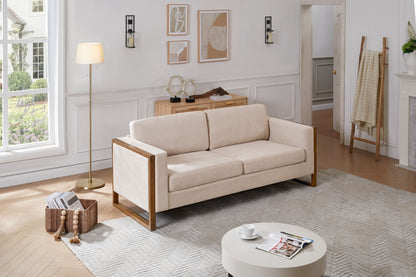 Modern 3-Seater Sofa with Solid Wood Legs - Beige or White