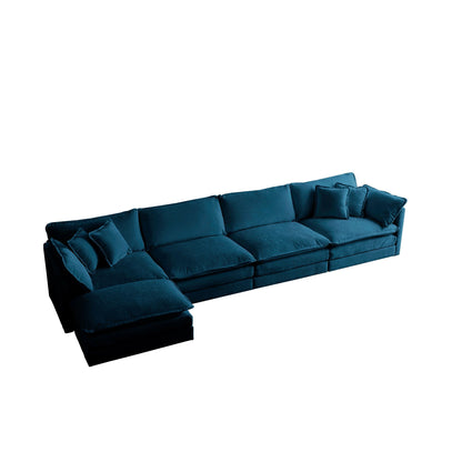 Modular U Shaped 5-Seater Sectional Sofa with Ottoman - Blue Chenille