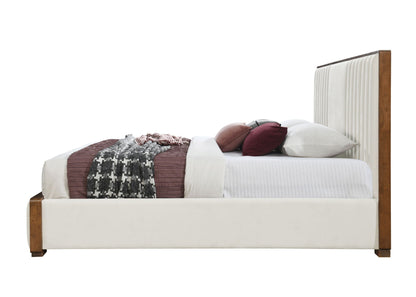 Queen Upholstered Bed with Channel-Tufted Headboard - Beige