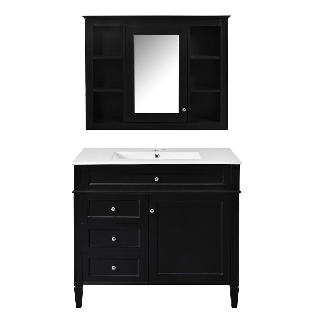 Bathroom Vanity With Mirror Cabinet and Single Sink - Soft-Closing Doors