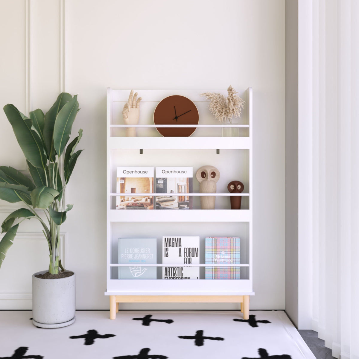 Wall Mounted Bookshelf with 3 Front Display Shelves - White
