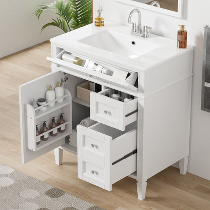 Bathroom Vanity with Ceramic Top Sink and Storage Drawers - Multiple Colors