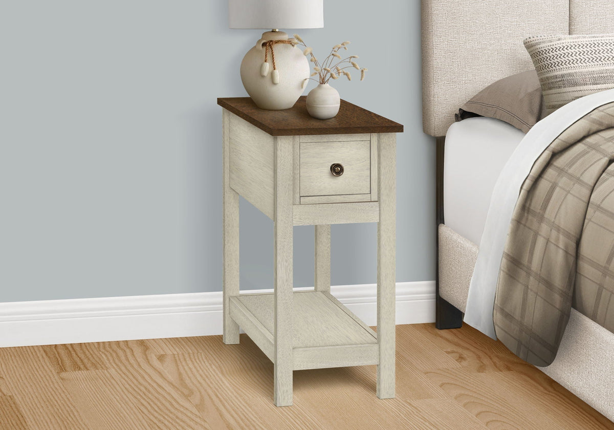 Narrow Wood End Table with Storage Drawer - Multiple Colors