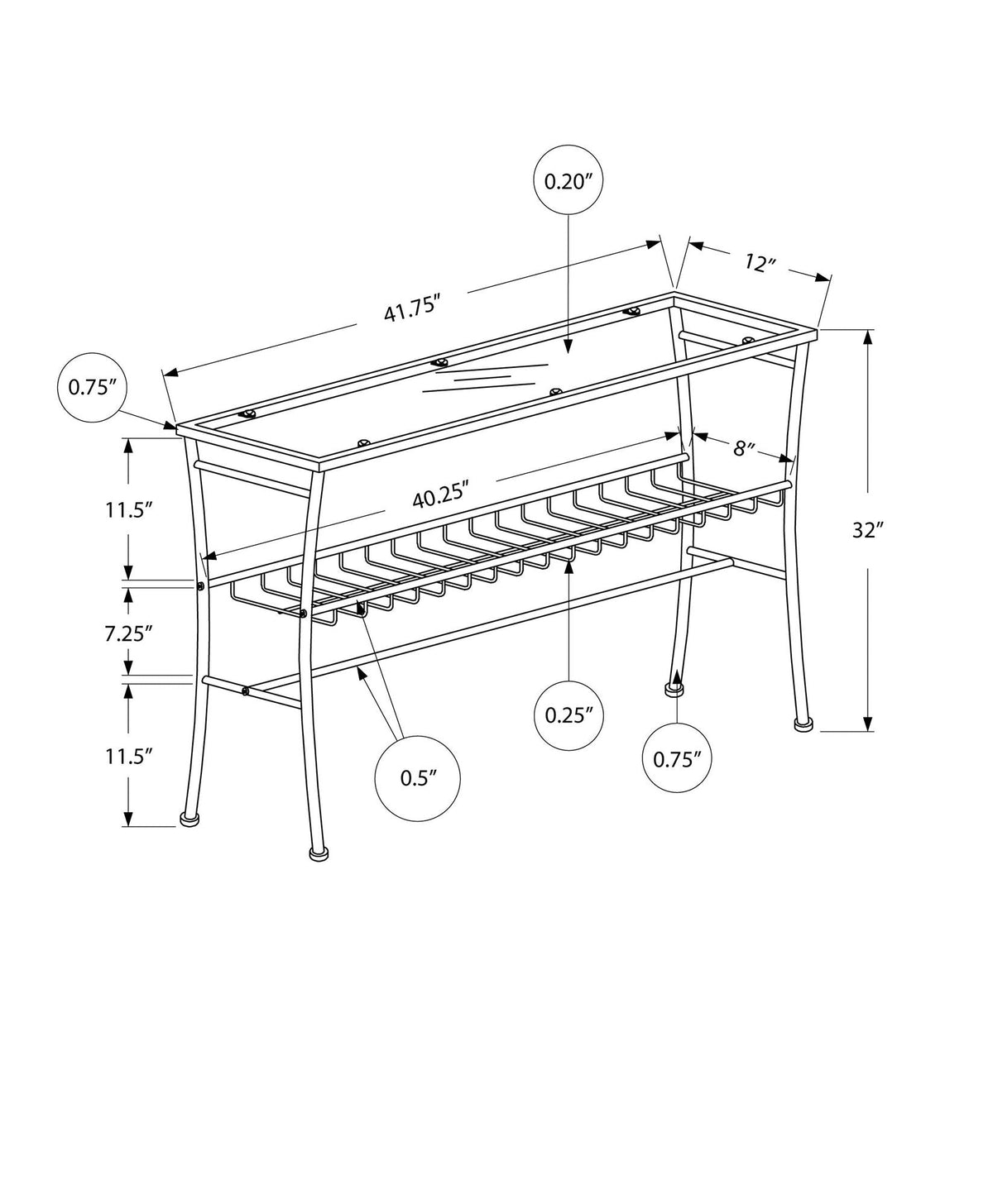 Silver Accent Console Table with Glass Top and Metal Shelf - Contemporary