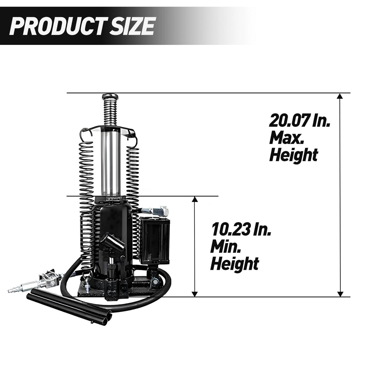 Air Hydraulic Bottle Jack with 20 Ton Capacity and Adjustable Lifting Range - Black