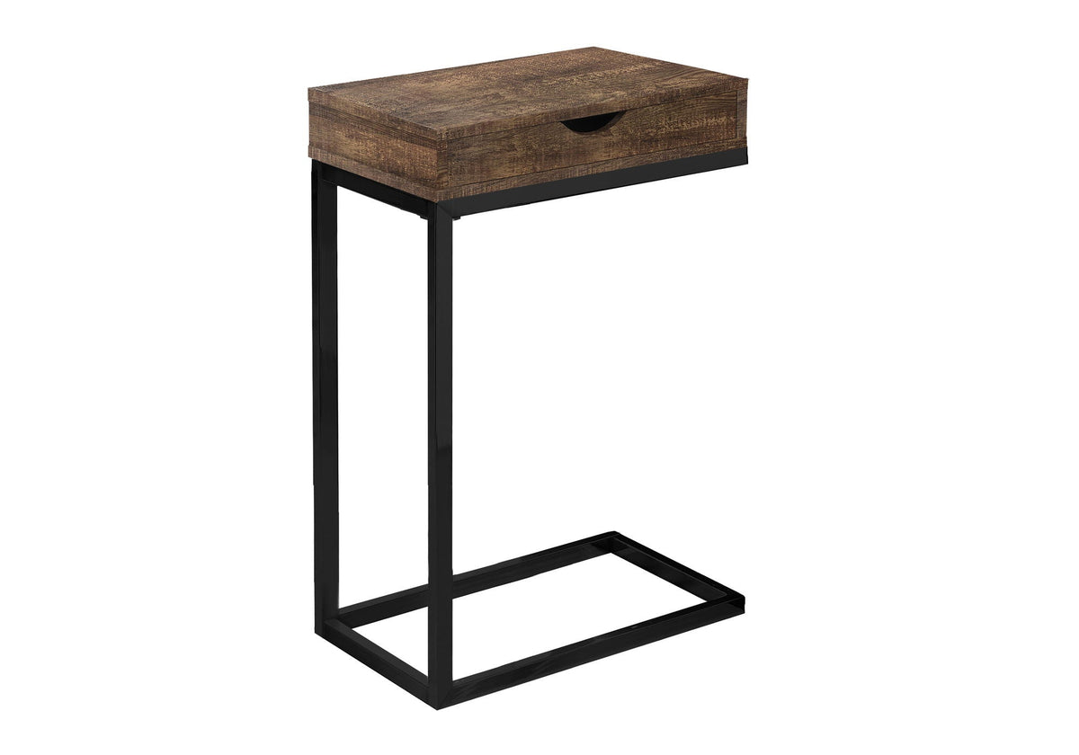 Modern C-Shaped Accent Table with Storage Drawer - Brown