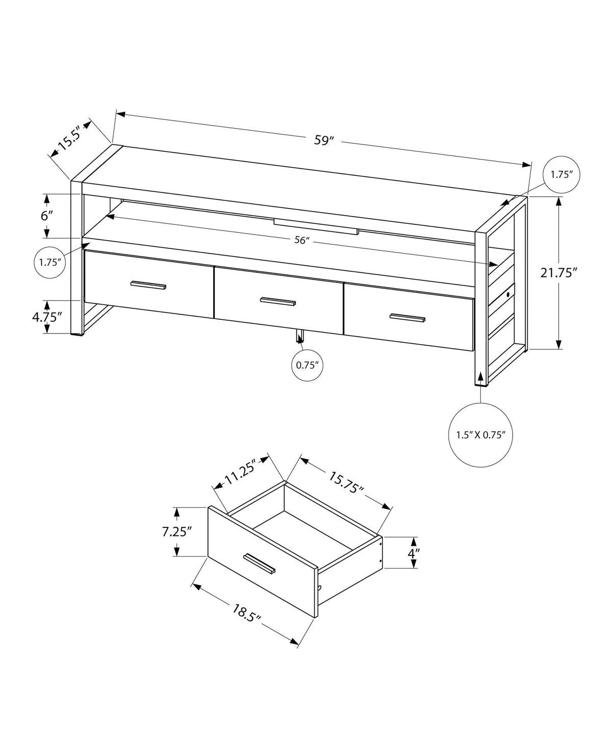 Modern TV Stand Console with Storage Drawers and Metal Frame - Multiple Colors