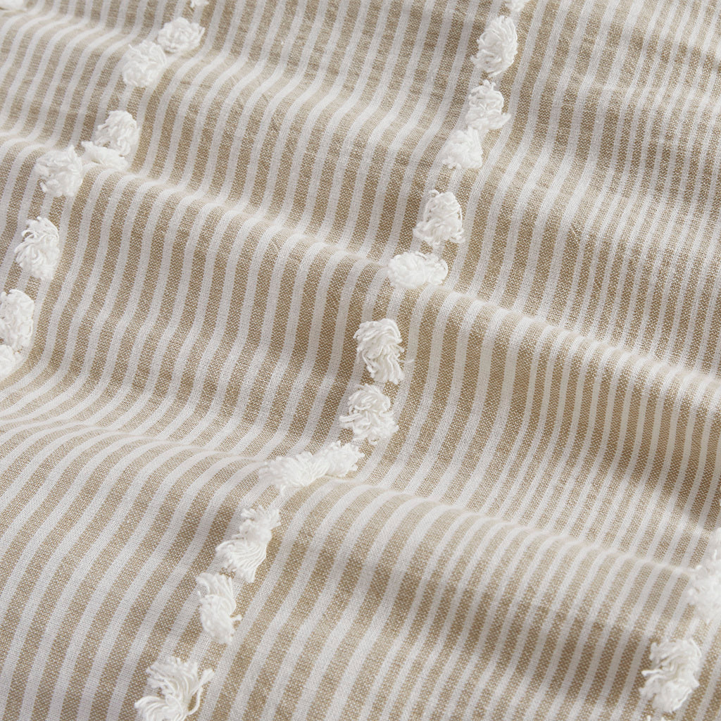 King 3 Piece Cotton Yarn Dyed Duvet Cover Set with Tufted Chenille - Taupe Stripes
