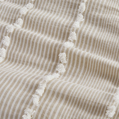 King 3 Piece Cotton Yarn Dyed Duvet Cover Set with Tufted Chenille - Taupe Stripes