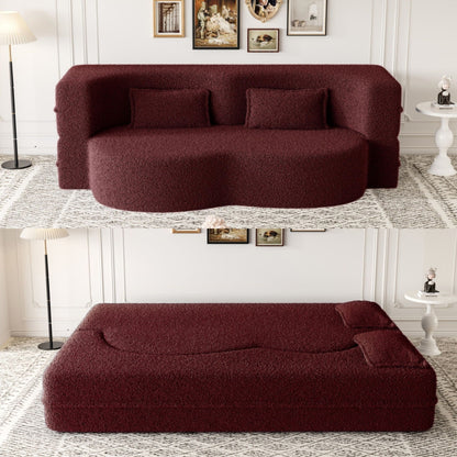 Modern Floor Futon Sofa Bed with Teddy Fabric and Two Pillows - Multiple Colors
