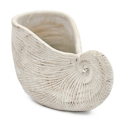 Sand and Cement Nautilus Shell Planter with Textured Finish - Beige Multi