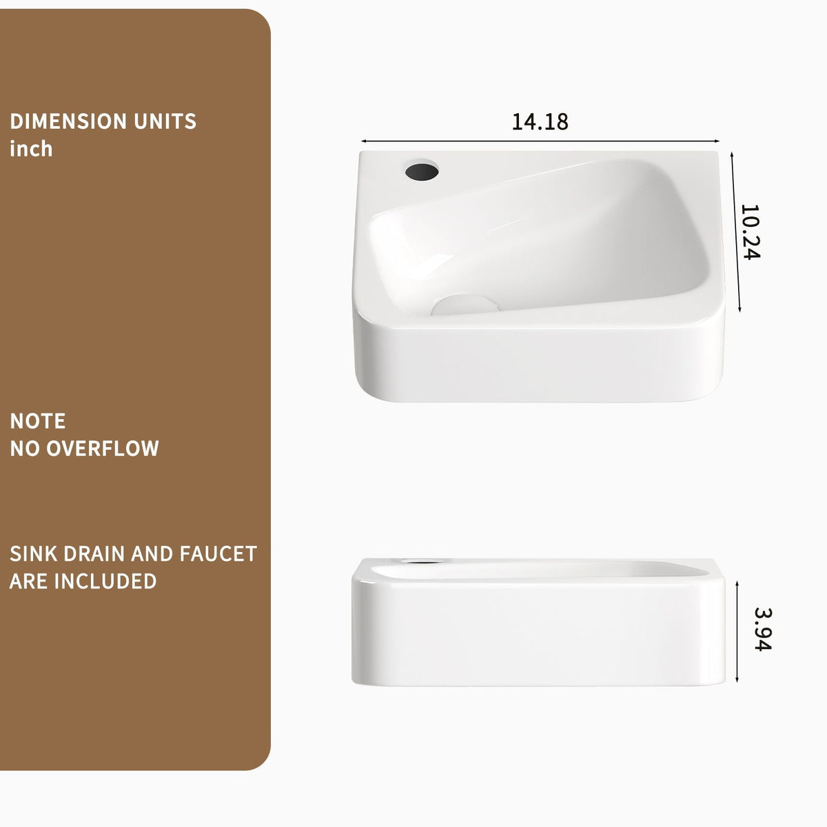 Milk White Wall Mounted Rectangle Vessel Sink with Faucet & Drain