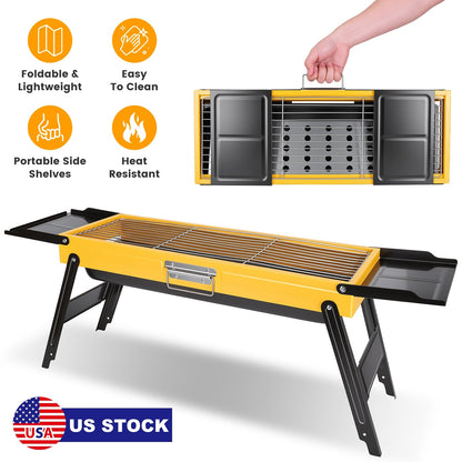 Portable Folding Charcoal Grill with Side Shelves