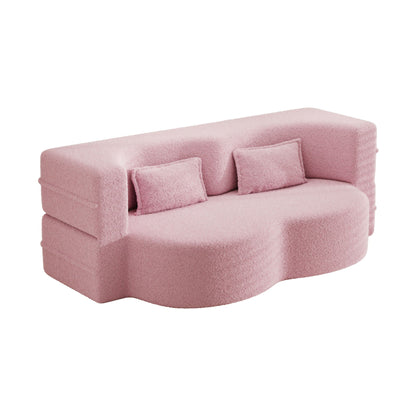 Modern Floor Futon Sofa Bed with Teddy Fabric and Two Pillows - Multiple Colors