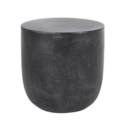 Outdoor Lightweight Concrete End Table with Natural Texture - Matte Black