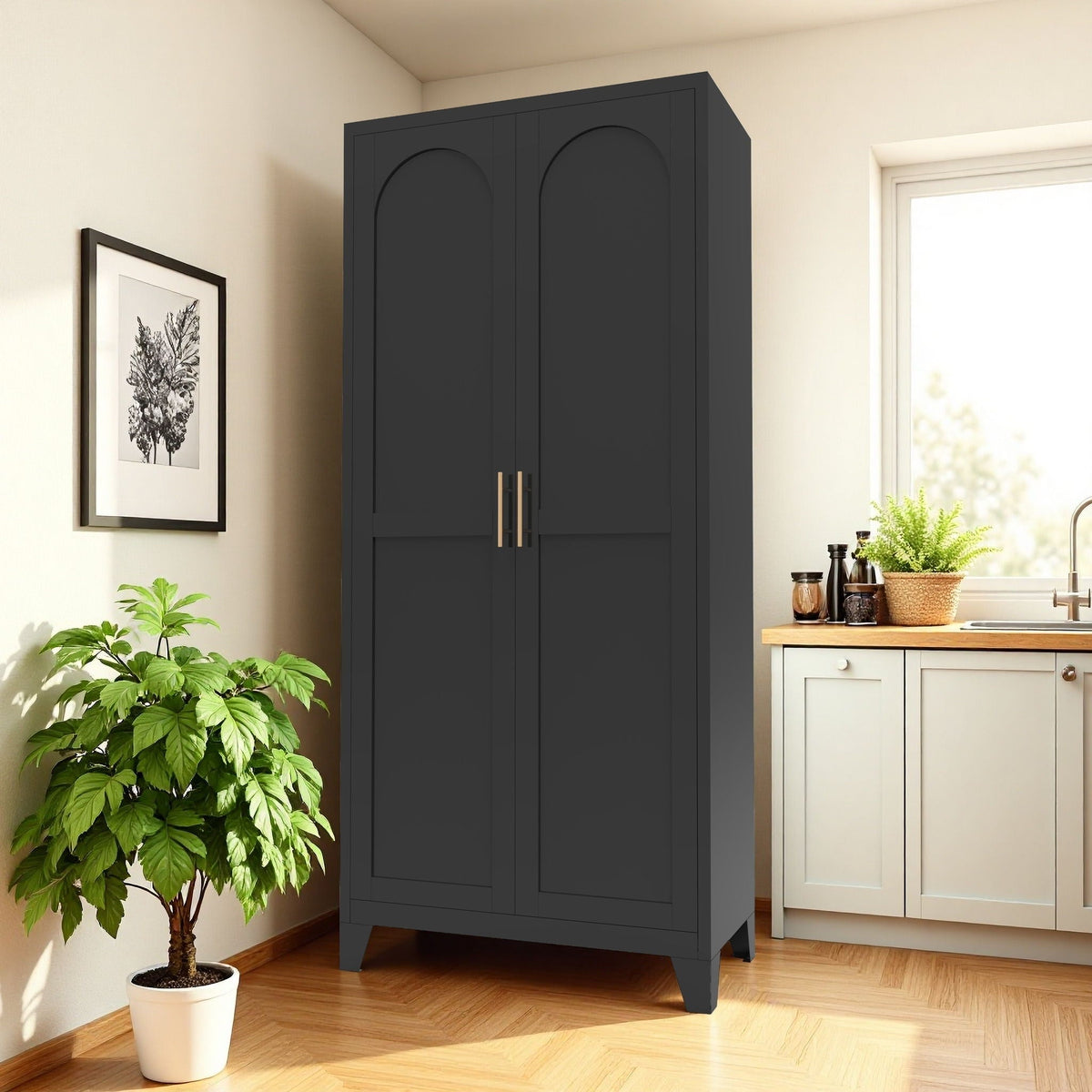 Shapely Doors Metal Storage Cabinet with Adjustable Shelves - White, Black, or Beige
