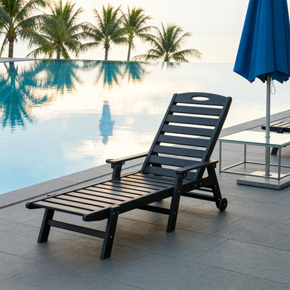Outdoor Chaise Lounge with Reclining Backrest - Black